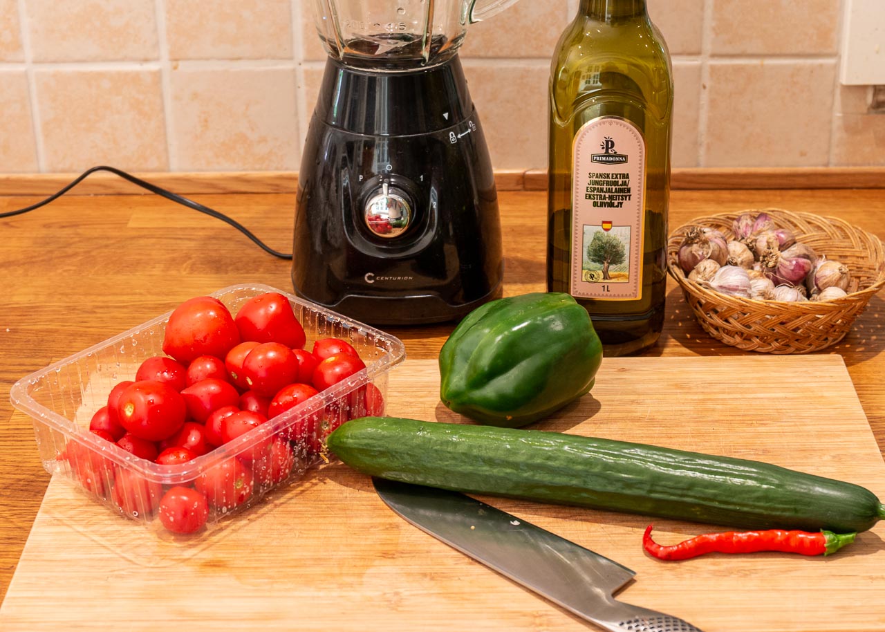 Ingredienser till en gazpacho
