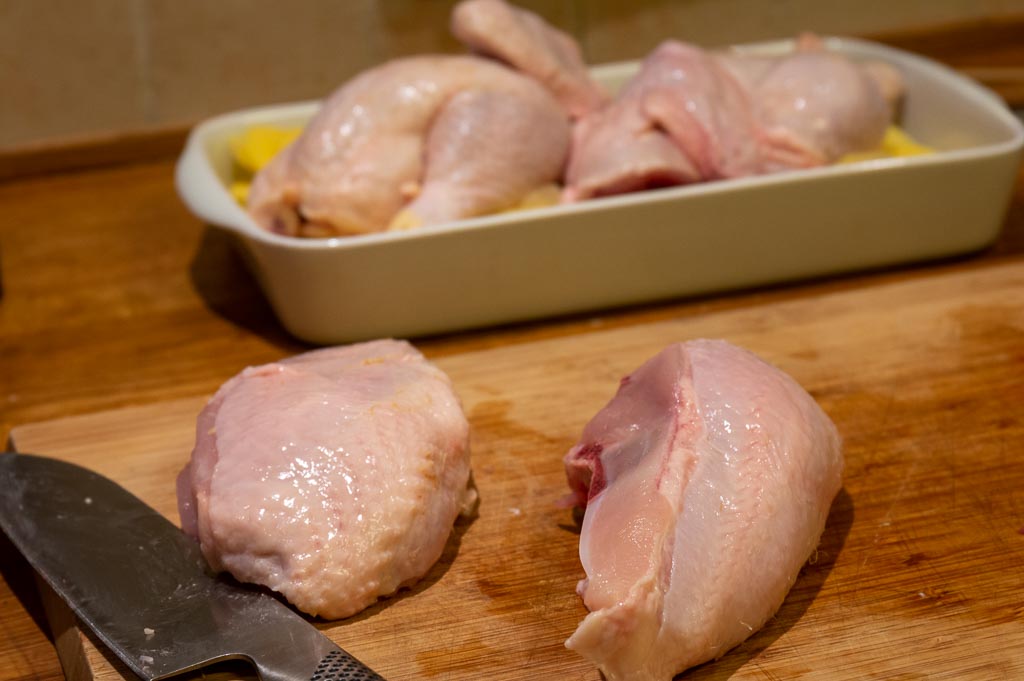 kyckling med buljongpotatis, utskurna kycklingbröst